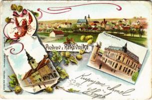 1898 (Vorläufer) Rakovnik, Rakonitz; Radnice, Mestská sporitelna / town hall, savings bank. Jana Ruzicky Art Nouveau, floral, litho (EB)