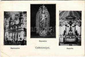 1942 Csíksomlyó, Sumuleu Ciuc; Kegytemplom, kegyszobor, kegyoltár, belső / pilgrimage church, altar, interiors (fa)