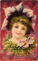 1906 Children art postcard, flowers. litho (EB)