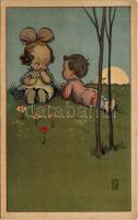 Children art postcard, romantic. L&amp;P 241/VI. (EK)