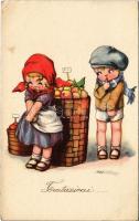 Tentazioni / Italian children art postcard, romantic. Prop. Art. riservata 1918-4. artist signed (EK)