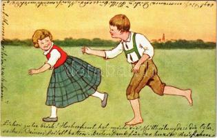 1904 Children art postcard, girl and boy. B.K.W.I. 763-10. (EK)