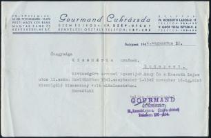 1944 Bp. IV., Gourmand Cukrászda munkáltatói igazolás