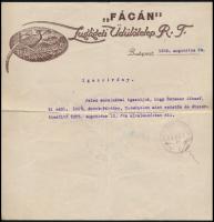 1926 Bp., Fácán Zugligeti Üdülőtelep Rt. munkáltatói igazolás