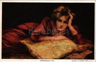 1924 Thinking of You Lady art postcard. Reinthal & Newman No. 94. s: Philip Boileau
