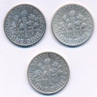 Amerikai Egyesült Államok 1960-1962. 1d Ag "Roosevelt" (3xklf) T:1-,2 USA 1960-1962. Dime ...