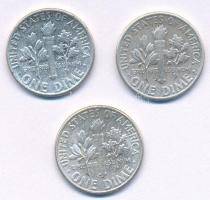 Amerikai Egyesült Államok 1954-1957. 1d Ag "Roosevelt" (3xklf) T:2,2- USA 1954-1957. Dime ...