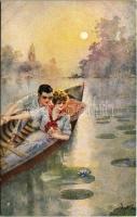1920 Italian lady art postcard, romantic couple. Serie 1027-3. artist signed