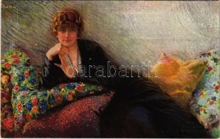 1920 Träumerei / Lady art postcard. Deutsche Meister Nr. 6073. s: L. Usabal
