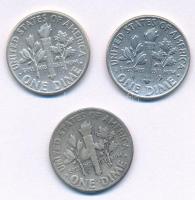 Amerikai Egyesült Államok 1946-1948. 1d Ag "Roosevelt" (3xklf) T:2,2- USA 1946-1948. Dime ...