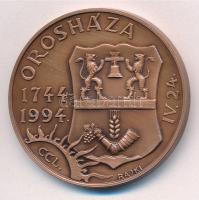 Rajki László (1939- ) 1994. Orosháza 1744-1994 - IV.24. / Zomba újratelepülés Br emlékérem (42,5mm) T:1-