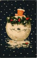 Boldog Újévet! / New Year greeting art postcard with snowball. Meissner & Buch Künstler-Postkarten Serie 2021. Lustiger Schneeball litho (EK)