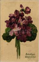 1916 Szívélyes üdvözlet / Greeting card with flowers. G.O.M. 1817. s: C. Klein (EK)