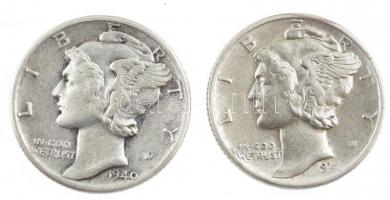 Amerikai Egyesült Államok 1940-1941. 1d Ag "Mercury" (2xklf) T:2-,3 USA 1940-1941. Dime Ag...