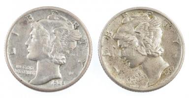 Amerikai Egyesült Államok 1935-1937. 1d Ag "Mercury" (2xklf) T:2- USA 1935-1937. Dime Ag &...