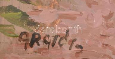 Arató István (1922-2010): Nádas. Olaj, karton, jelzett. Üvegezett fa keretben, 25×33 cm