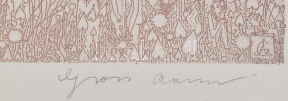 Gross Arnold (1929-2015): A művészet dicsérete. Ofszet, papír, jelzett. Üvegezett fakeretben. 21x39 ...