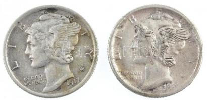 Amerikai Egyesült Államok 1917-1918. 1d Ag "Mercury" (2xklf) T:2-,3 USA 1917-1918. Dime Ag...