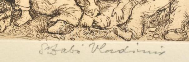 Szabó Vladimir (1905-1991): Próféta. Rézkarc, papír, jelzett. Üvegezett fakeretben. 18×24 cm