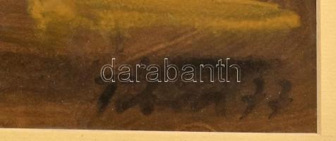 Tábori József (1928-2001): Alföldi tanya. Tempera, papír. Jelzett. Üvegezett, kissé sérült fakeretbe...