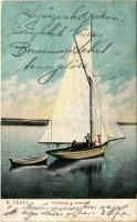 1905 Balaton, vitorláshajó. Balázsovich Gyula fényképész kiadása (EB)
