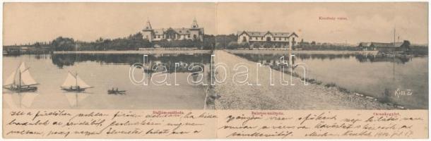 1903 Keszthely, Hullám és Balaton szálloda, Csónakegylet. Kiss Z. felvétele, két részes kihajtható panorámalap