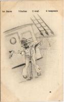 Viharban / Im Sturm. K.u.K. Kriegsmarine Matrosenhumor / U oluji / In burrasca / Austro-Hungarian Navy mariner humour art postcard. G. Fano Pola 1917. 2041., unsigned Ed. Dworak