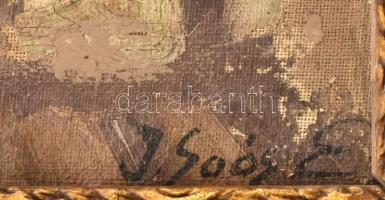 I Soós E jelzéssel: Lányka. Olaj, vászon, falemezen. Sérült (festékhiánnyal). Dekoratív fakeretben, ...