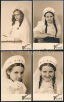 cca 1930-1940 Fiatal lány műtermi portréi, 4 db, fotólapok Mosoly Albuma műterméből, 13,5×8 cm