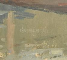 Olvashatatlan jelzéssel: Kikötő, 1946. Olaj, falemez, sérült. Fakeretben, 40×30 cm