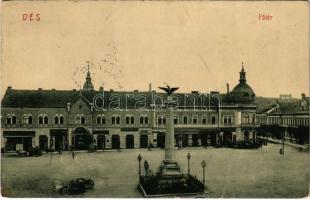 1908 Dés, Dej; Fő tér, Gálócsi Samu, Herskovits, Kanyó Antal, Bakó Mihály és Rehák Ágoston üzlete, gyógyszertár. W.L. 383. / main square, shops, pharmacy (kopott sarok / worn corners)