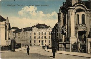 1915 Zsolna, Sillein, Zilina; M. kir. állami főreáliskola / school + "ZSOLNA PÁLYAUDVAR 1915 FEB. 16." + K.u.k. Bahnhofkommando Zsolna"