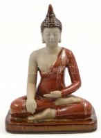 Ülő Buddha, részben biszkvit, részben mázas figura, jelzés nélkül, kis kopással, m: 26,5 cm