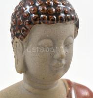 Ülő Buddha, részben biszkvit, részben mázas figura, jelzés nélkül, kis kopással, m: 26,5 cm