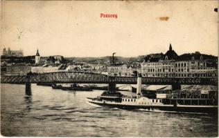1908 Pozsony, Pressburg, Bratislava; HEBE gőzhajó, híd. Musterschutz Bediene dich allein 1908. / steamship, bridge (fl)