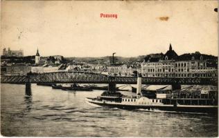 1908 Pozsony, Pressburg, Bratislava; "HEBE" gőzhajó, híd. Musterschutz Bediene dich allein 1908. / steamship, bridge (fl)