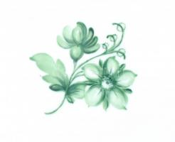 Herendi zöld virágmintás süteményes készlet, tálca + 6 db tányér. Kézzel festett, jelzett (tanuló), ...