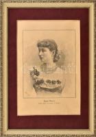 cca 1890 Auguste Victoria (Viktoria), II. Vilmos német császár felesége. Rotációs fametszet, papír, Mancastropp jelzéssel a fametszeten. Dekoratív, üvegezett fakeretben, velúr paszpartuban, 24,5x19 cm