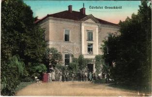 1913 Oroszka, Pohronsky Ruskov; Igazgatói lakás / directorial house + B.GYARMAT-ESZTERGOM-NÁNA 85. SZ. vasúti mozgóposta bélyegző