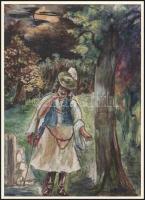 Jelzés nélkül: Betyár holdfényben. Gouache, papír. Paszpartuban. 20,5x14,5 cm