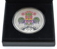 Lengyelország DN "Lowiczi kakas" peremen jelzett és számozott, multicolor Ag emlékérem, ta...