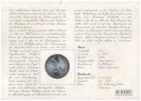 Német Szövetségi Köztársaság 1975G 5M Ag "Albert Schweitzer" érmés borítékban, elsőnapi bé...