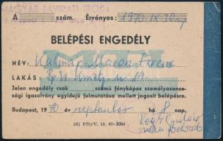 1970 Magyar Távirati Iroda belépési engedély