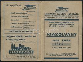 1939 Fényképes igazolvány a Nemzeti Sportuszodába