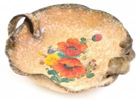 Ditmar virágmintás mázas kerámia kínáló tál. Kézzel festett, jelzett, apró lepattanásokkal, 28x24 cm
