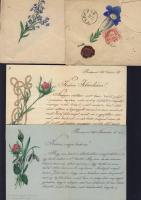 1873 8 db dekoratív szerelmes levél szép levélpapíron + 2 rajzos boríték / Love letters on nice paper + envelopes