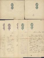 1873 7 db dekoratív szerelmes levél monogramos levélpapíron két hozzávaló borítékkal / Love letters on nice paper + envelopes