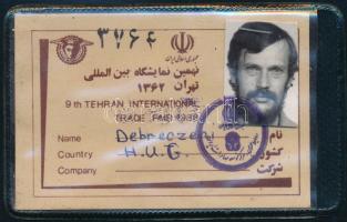 1988 Iráni Nemzetközi Vásár arcképes igazolványa magyar személy részére