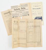 cca 1930 Kis papírrégiség tétel: élelmiszer vásártelepi plakát, írógép reklám, 1946-os Honvédségi közlöny, fuvarlevél minta