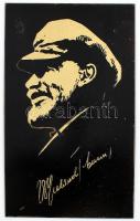 Olvashatatlan jelzéssel: Vlagyimir Iljics Lenin, festett rézlemez, 14x8,5 cm